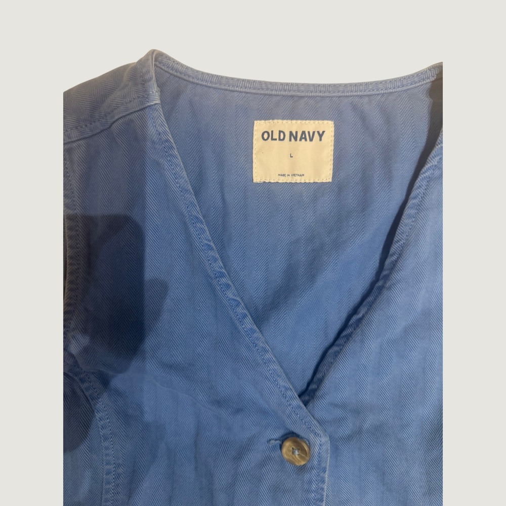 Old Navy Blue Herringbone Twill Button Front Waistcoat Vest Womens Large - Picture 3 of 4